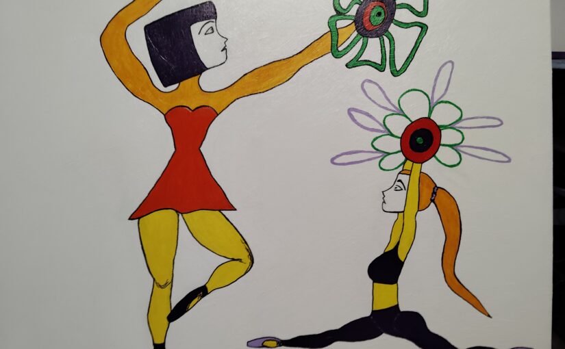 §§ 2025 2 tableaux à l acrylique réalisés pour mon fils : danseuses et échassiers «  » » »